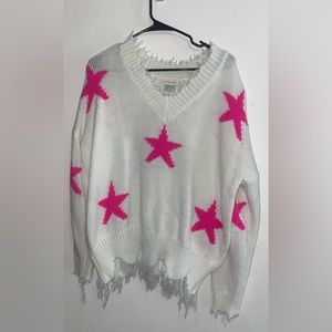 Main Strip distressed star sweater